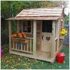 Little Squirt Cedar Wooden Kids Outdoor Playhouse 6 x 6 ft With Dutch Door, 3 Screened Windows And Floor