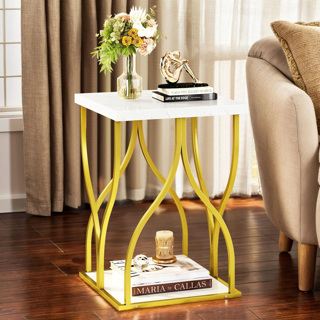 Console Table With Faux Marble MDF Top And Gold Metal Frame