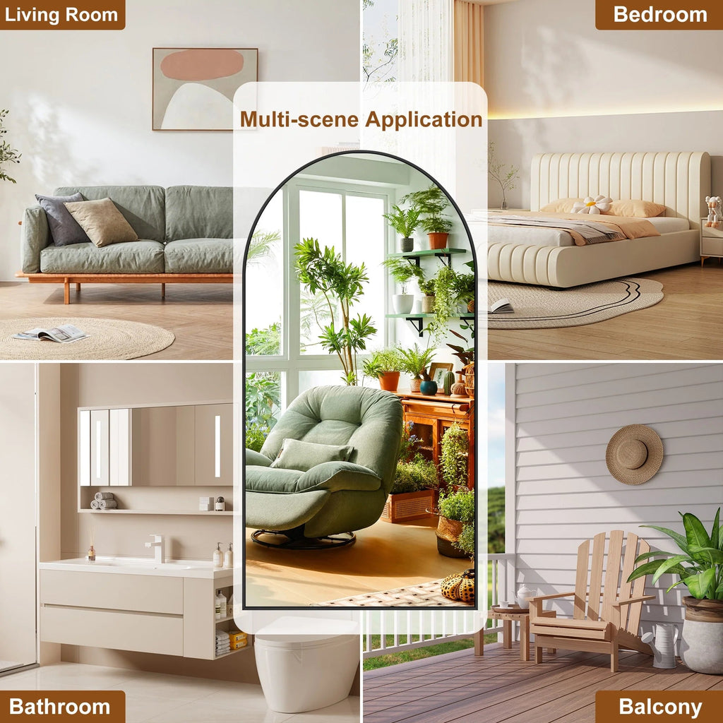 Arched Full Length Floor Mirror With Aluminum Alloy Frame - 65x22, 71x24, 71x28, 71x32