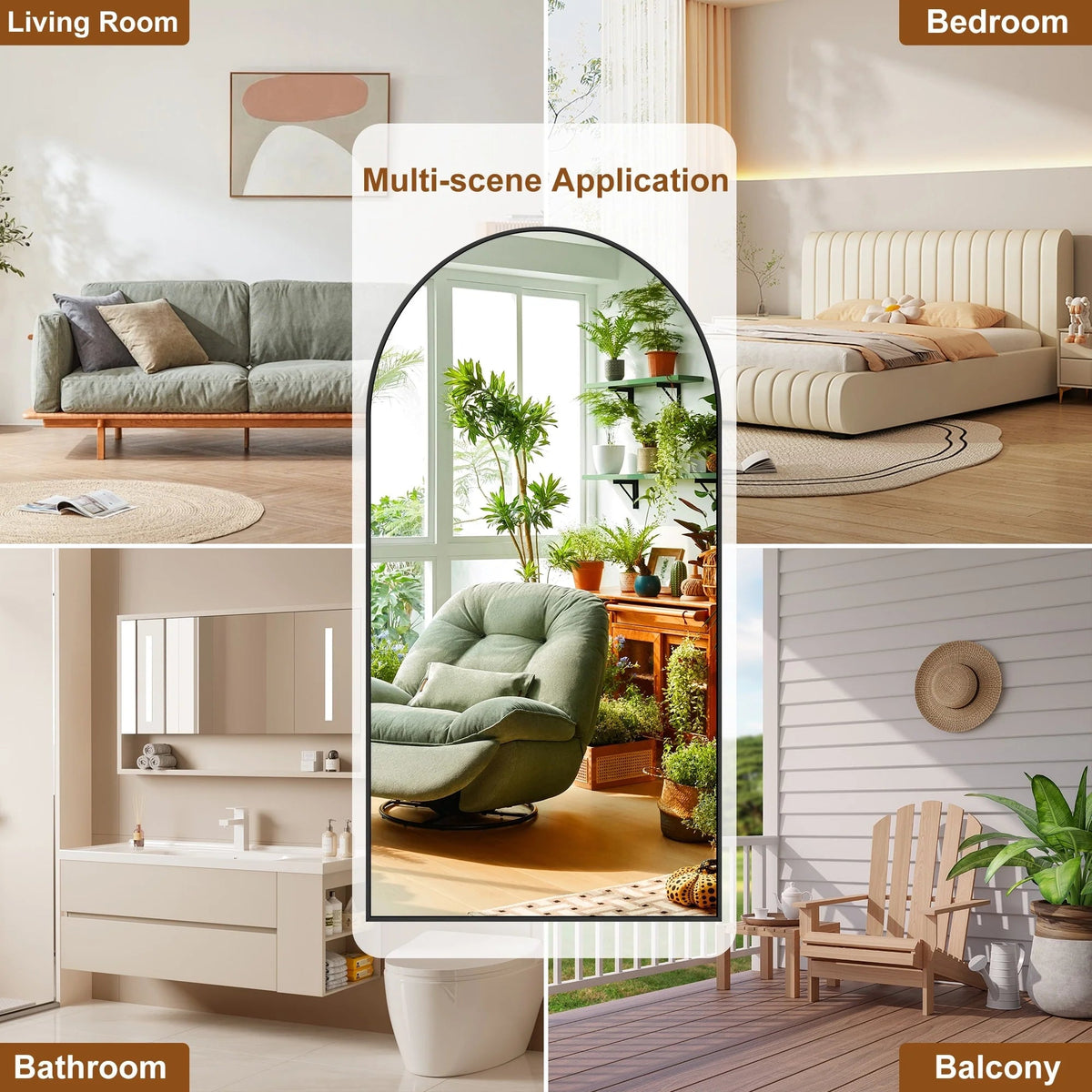 Arched Full Length Floor Mirror With Aluminum Alloy Frame - 65x22, 71x24, 71x28, 71x32