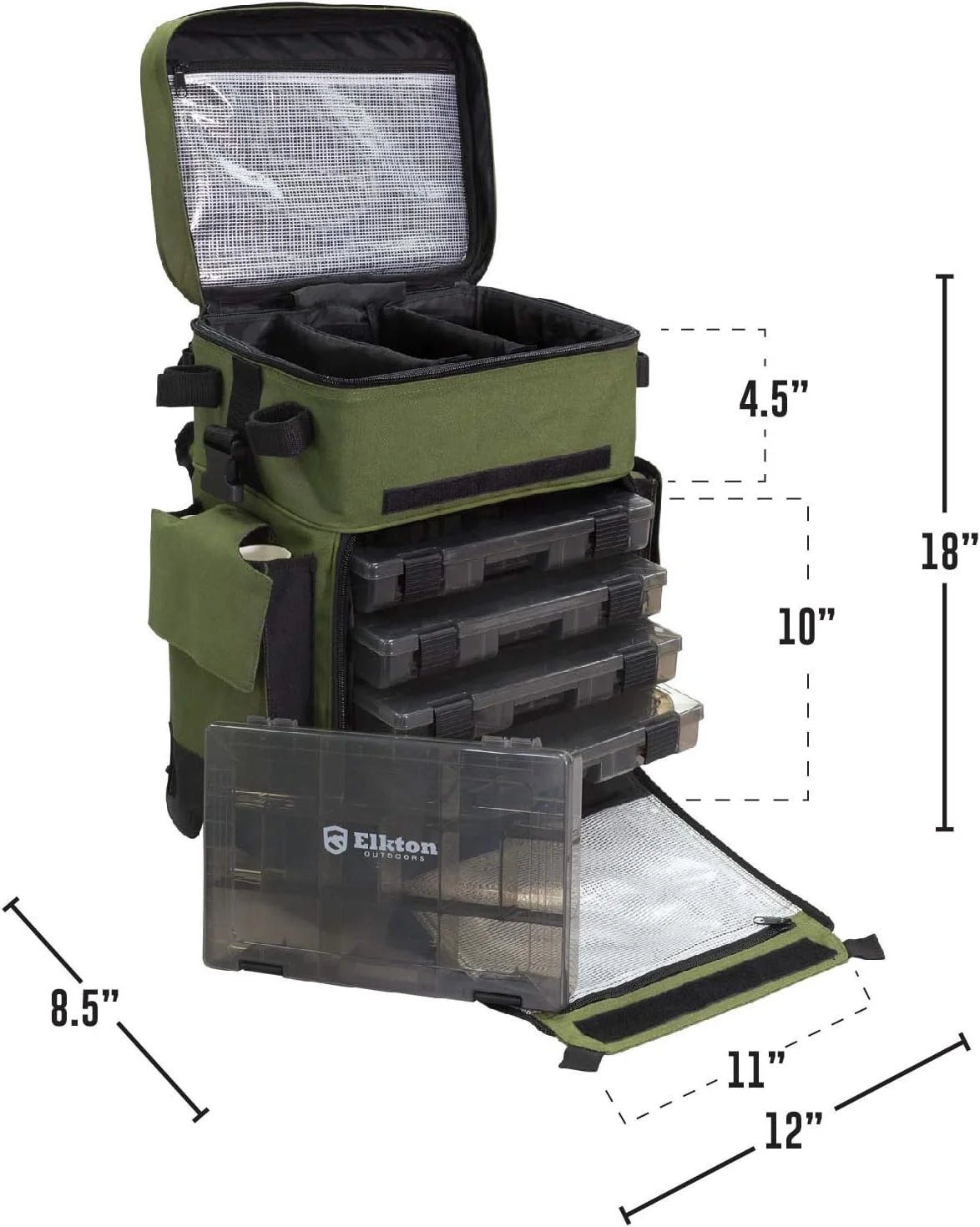 Elkton Outdoors Waterproof Rolling Tackle Box Backpack With 5 Tackle Trays And 4 Rod Holders