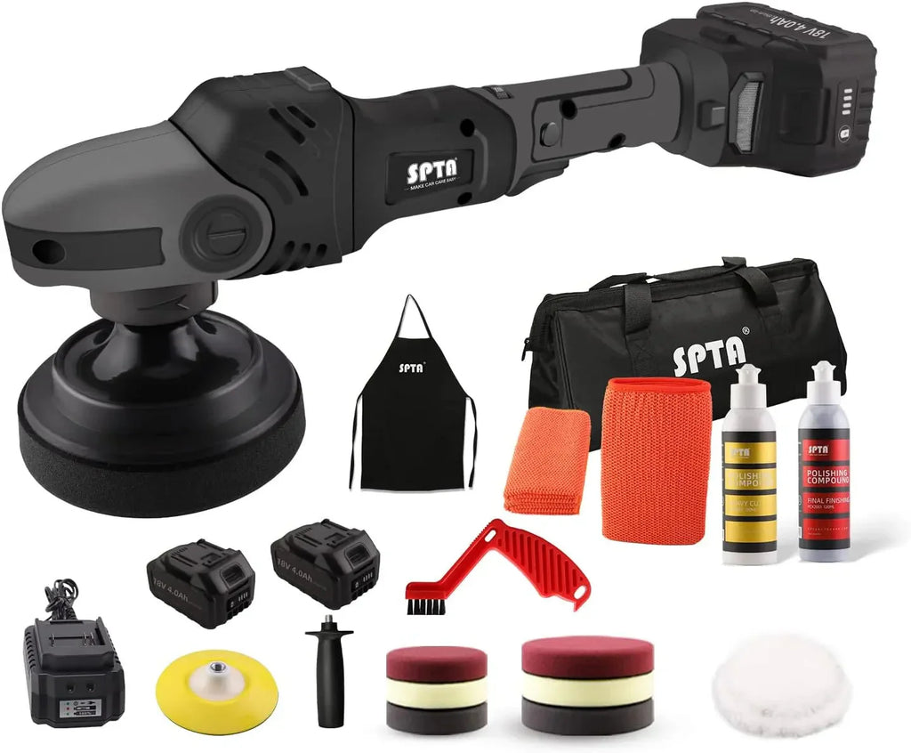 SPTA 18V Cordless Rotary Polisher Kit, 4 Inch & 5 Inch, 7-Speed, 2 Pcs 4.0Ah Batteries