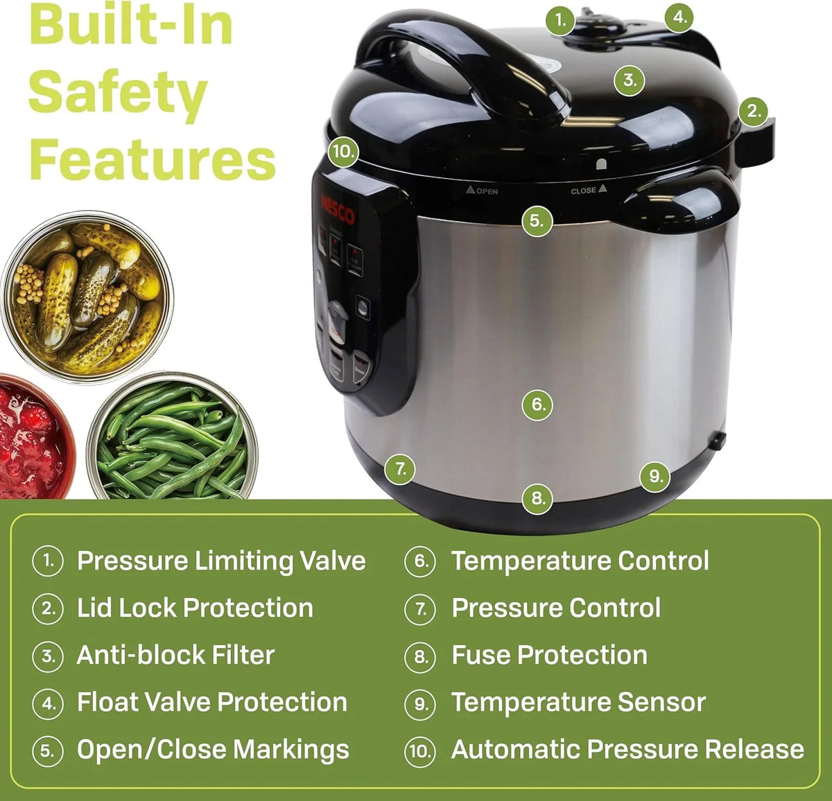 Nesco Smart Electric Pressure Cooker And Canner, Stainless Steel, 9.5 Qt - NPC-9