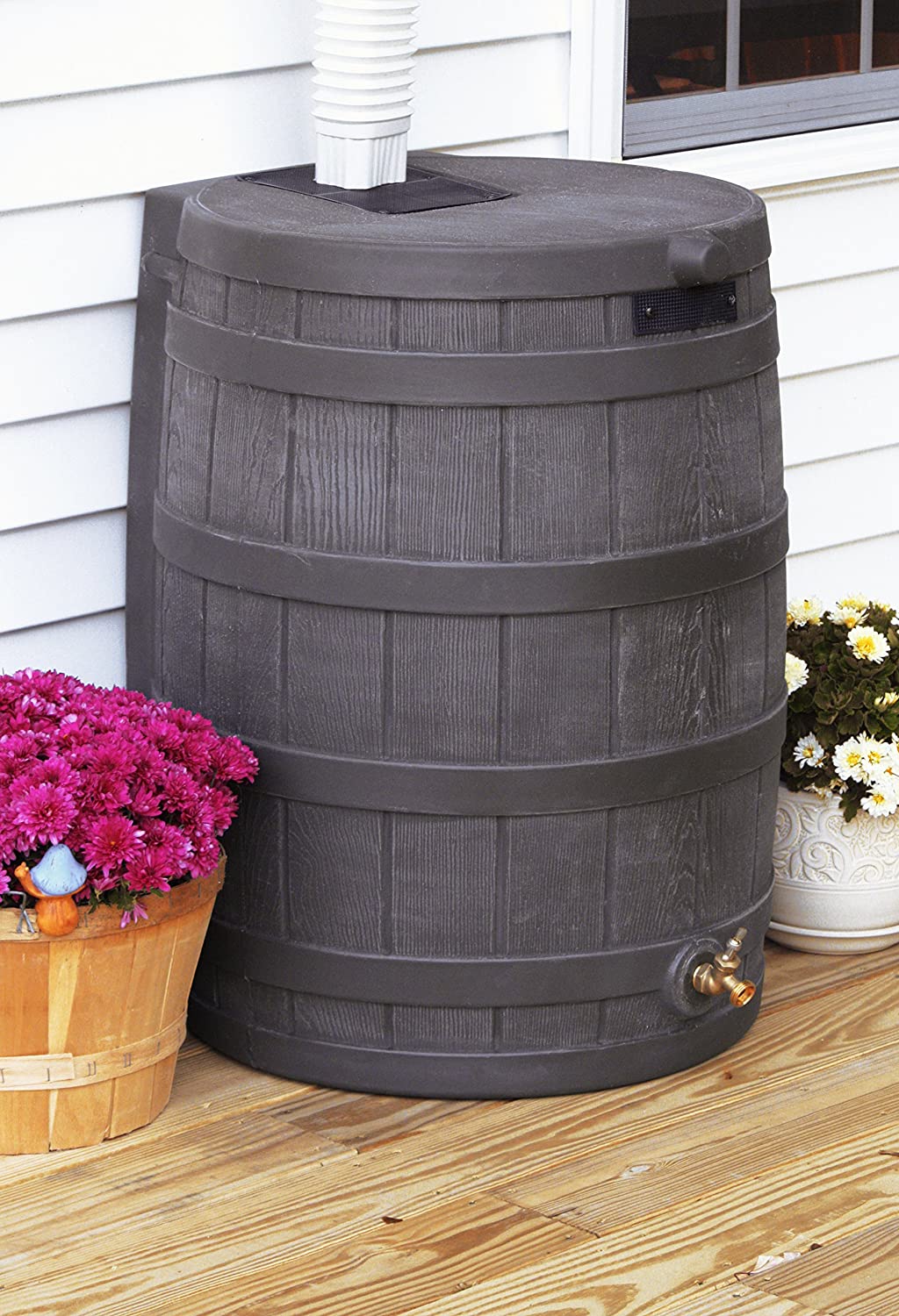 50-Gallon Outdoor Plastic Rain Barrel