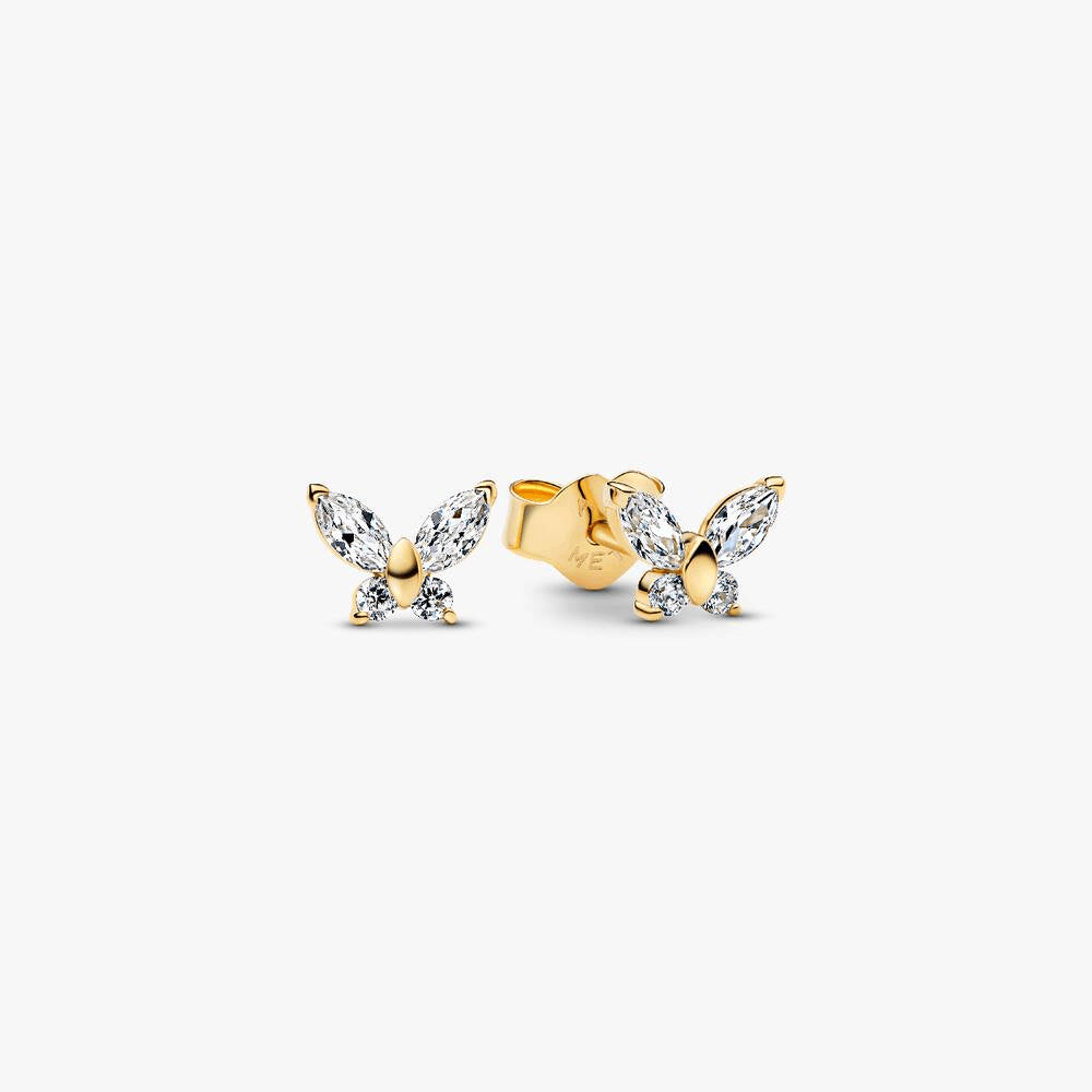 Gold-plated Sparkling Clear Butterfly Necklace and Earring Set