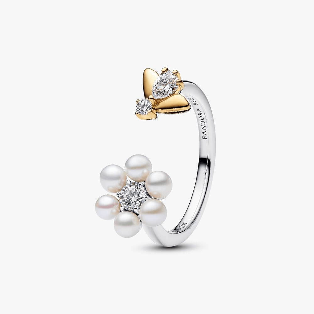 Bridgerton Bee & Treated Freshwater Cultured Pearl Flower Open Ring