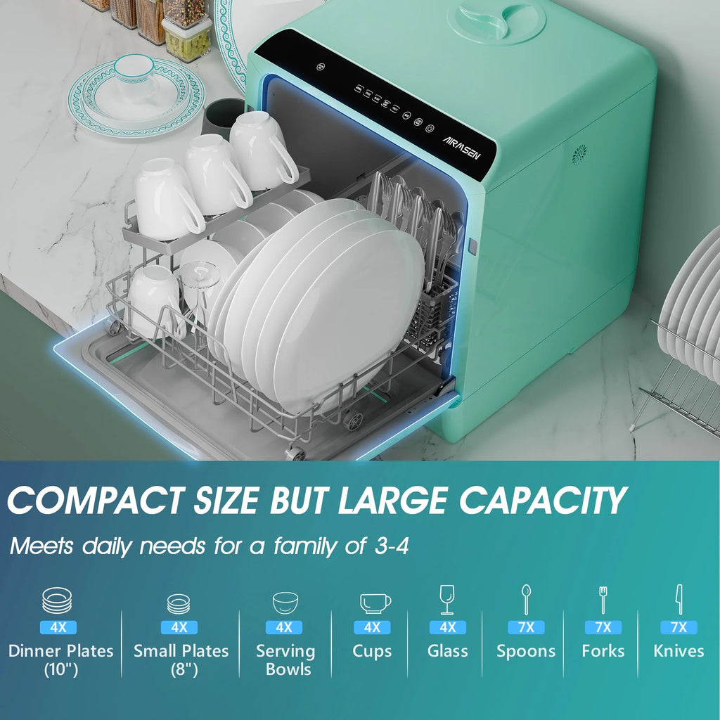 AIRMSEN Portable Countertop Dishwasher With 5L Built-In Water Tank And 5 Washing Programs - AE-TDQR03