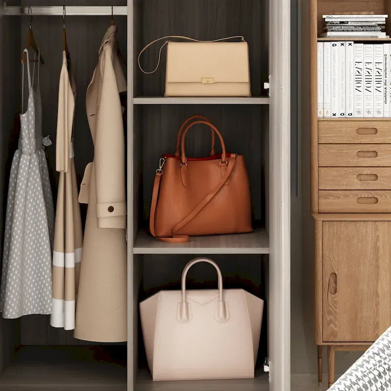 FUFU&GAGA Freestanding Solid Wood Wardrobe Closet With Storage Shelves