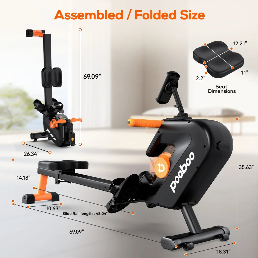 Pooboo Magnetic Rowing Machine, Foldable, 8-Level Resistance, 350lb Capacity