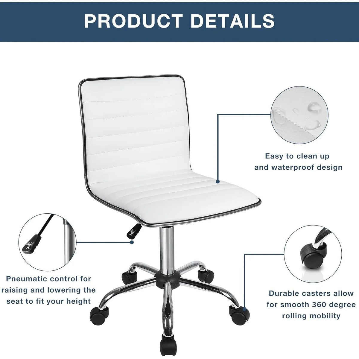 Adjustable Mid-Back Armless Swivel Office Chair With PU Leather - 265 lbs.