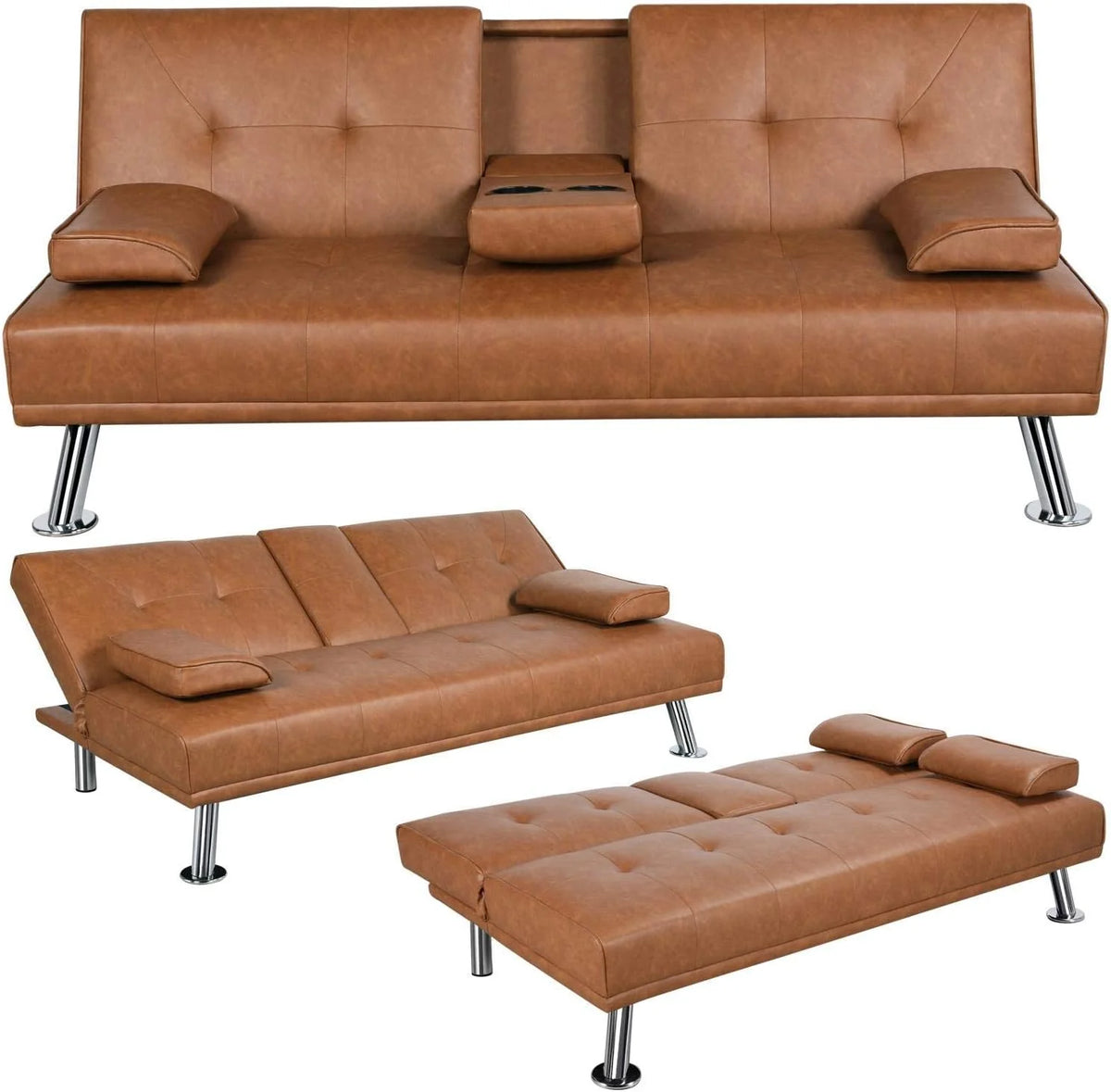 Yaheetech Convertible Faux Leather Sofa Bed, 3 Angles, 772lb Capacity, Black