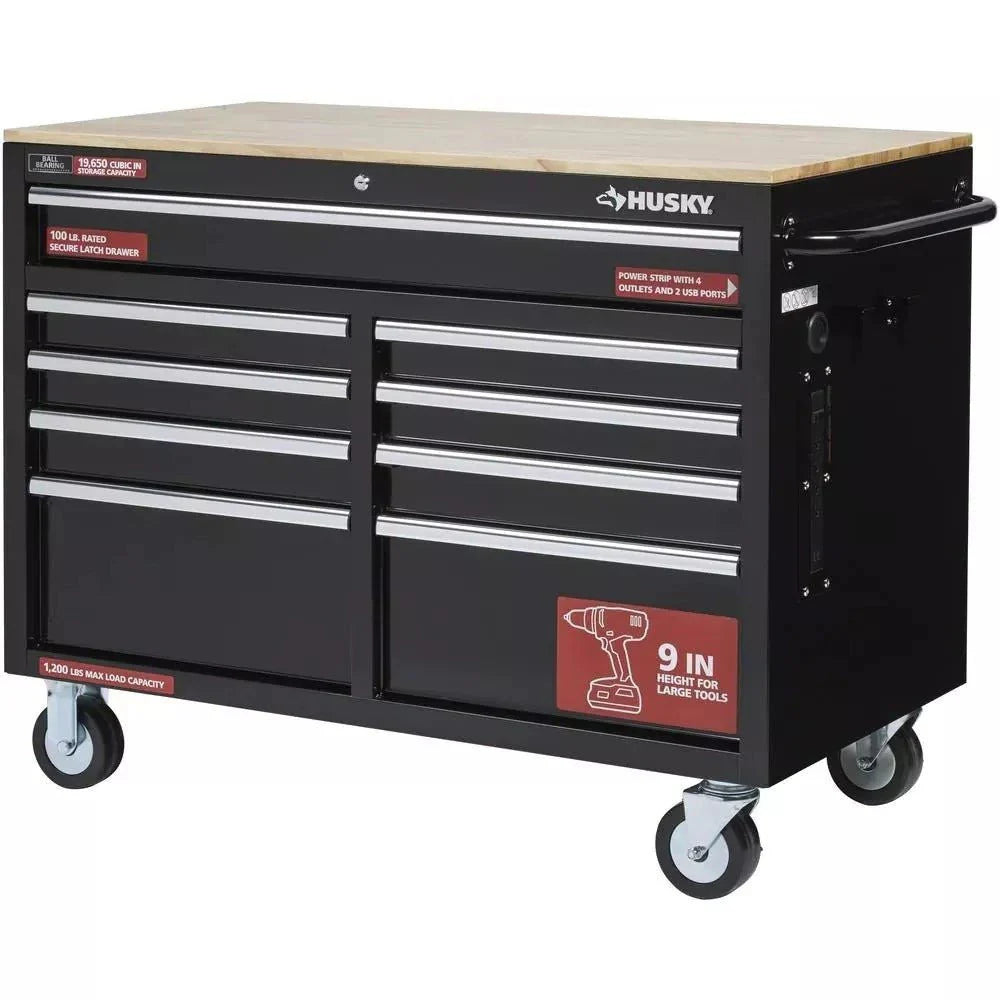 9-Drawer Gloss Black Deep Tool Chest Mobile Workbench, 46 in. W x 24 in. D