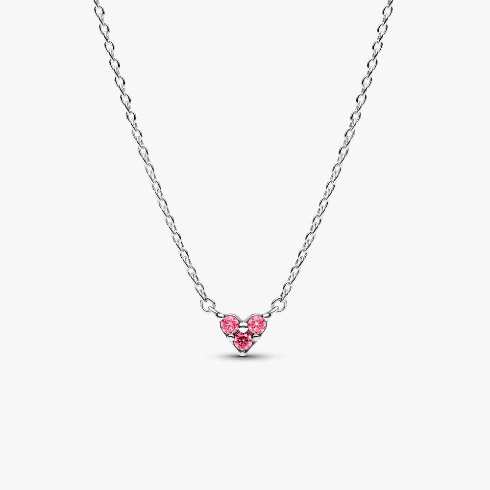 Triple Stone Pink Heart Collier Necklace