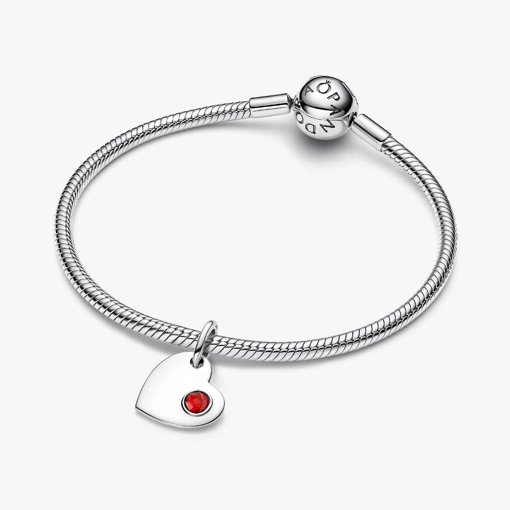 Engravable Heart Red Stone Dangle Charm