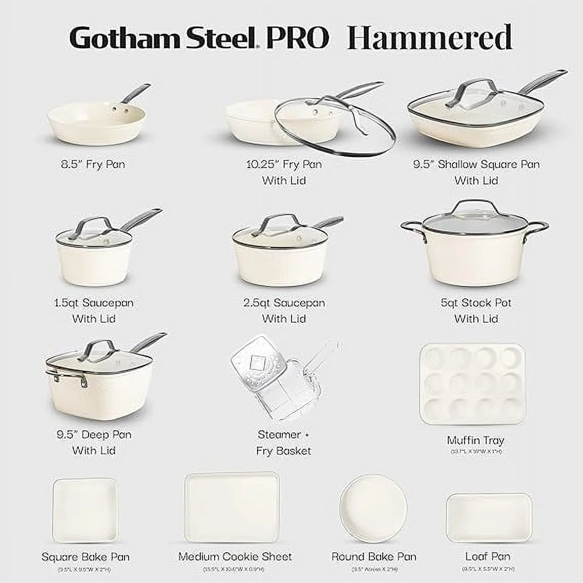 Gotham Steel Hammered 20 Pc Ceramic Nonstick Cookware Set, Copper