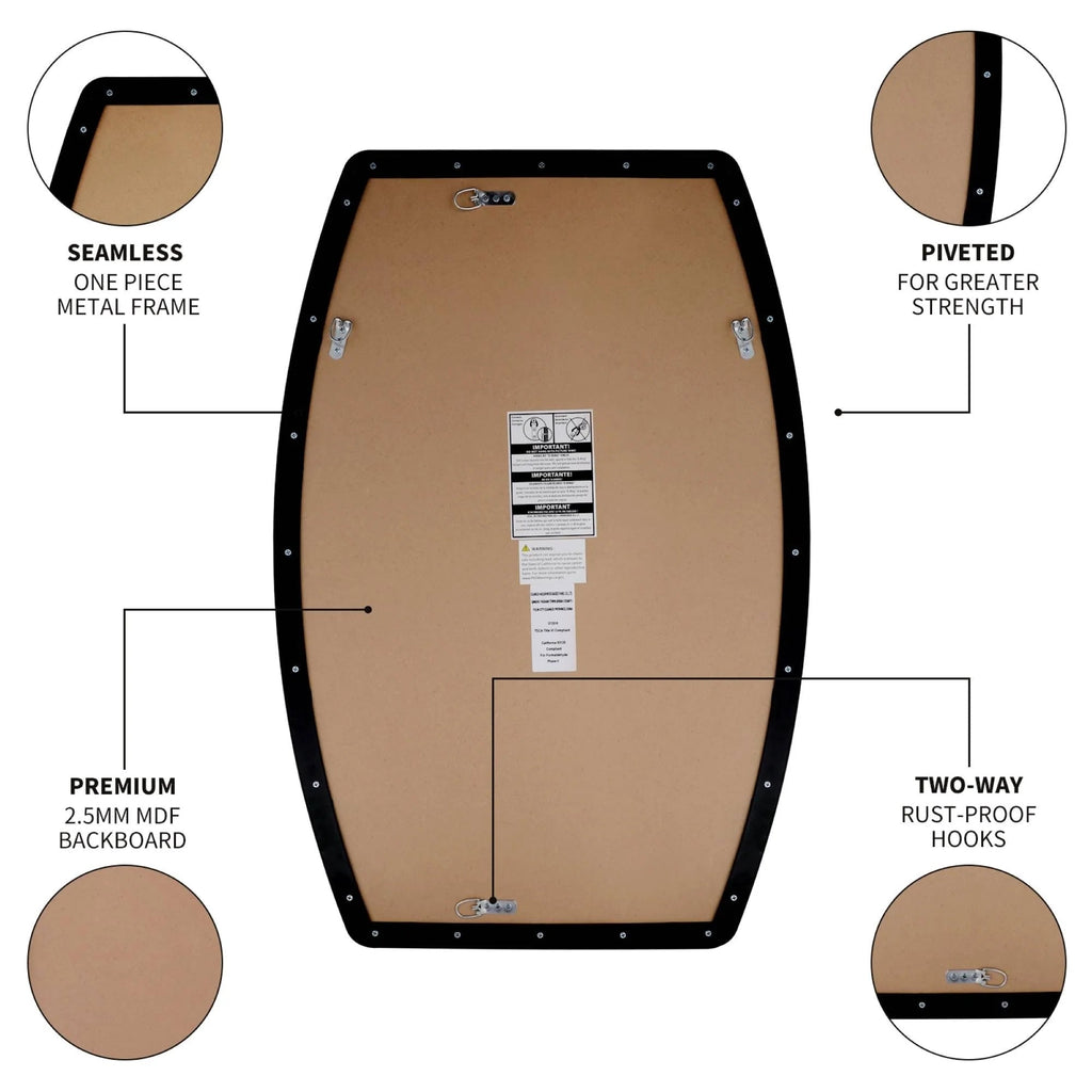 Oblong Metal Wall Mirror, 18 or 24 - Black, Gold, or Silver
