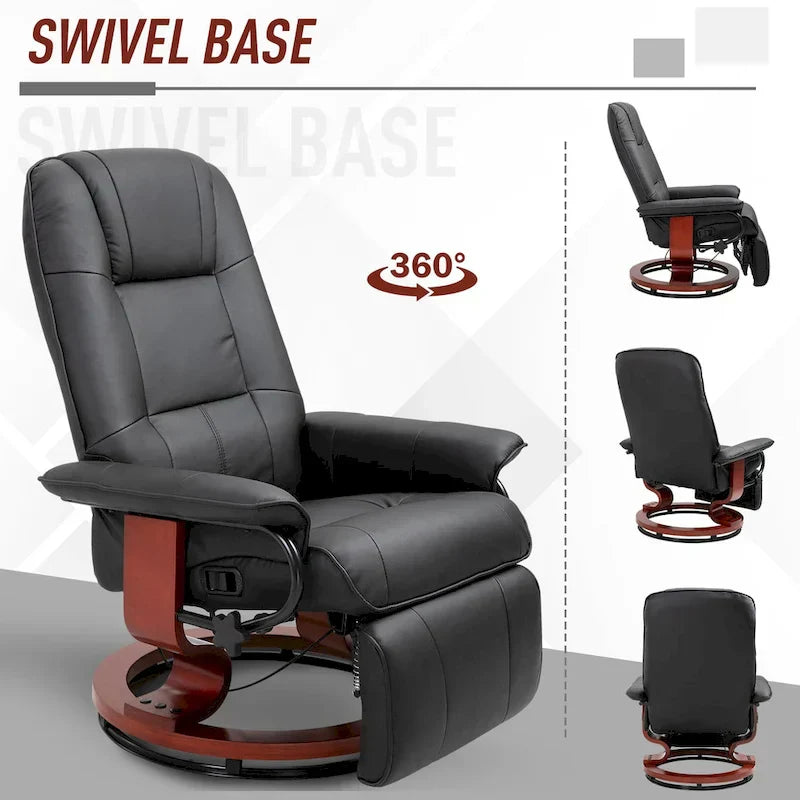 HomCom Faux Leather Manual Swivel Recliner Chair With Extendable Footrest