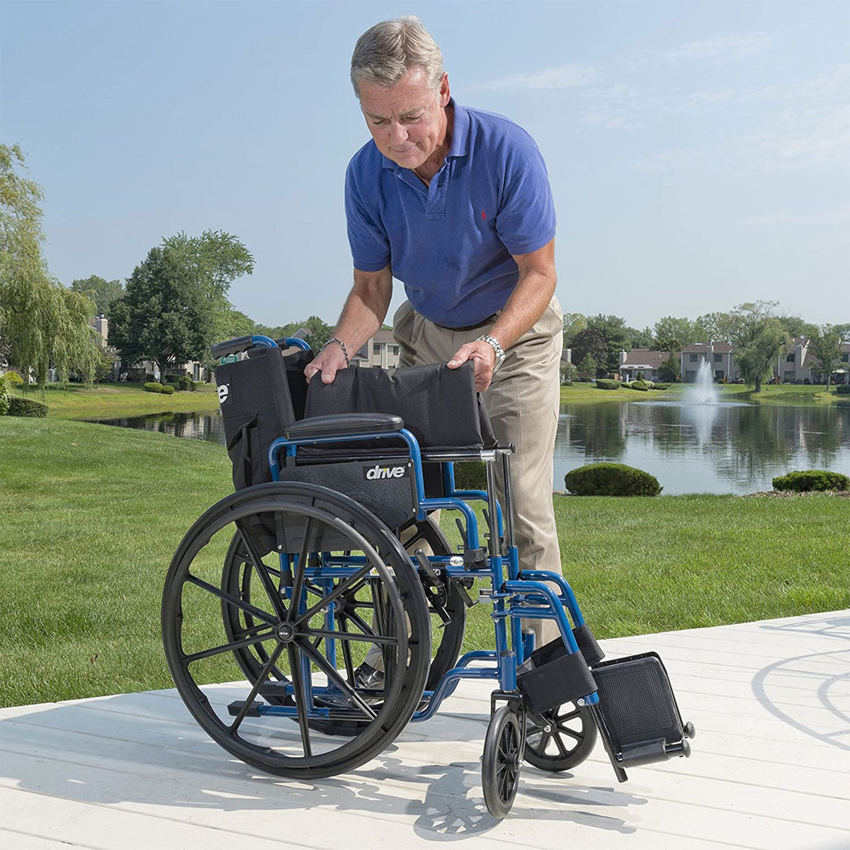 Drive Medical Blue Streak Lightweight Folding Wheelchair With 20 Inch Wide Seat