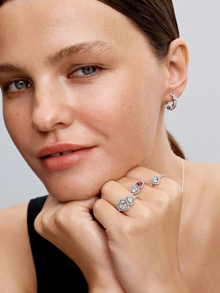 Sparkling Hearts Open Hoop Earrings