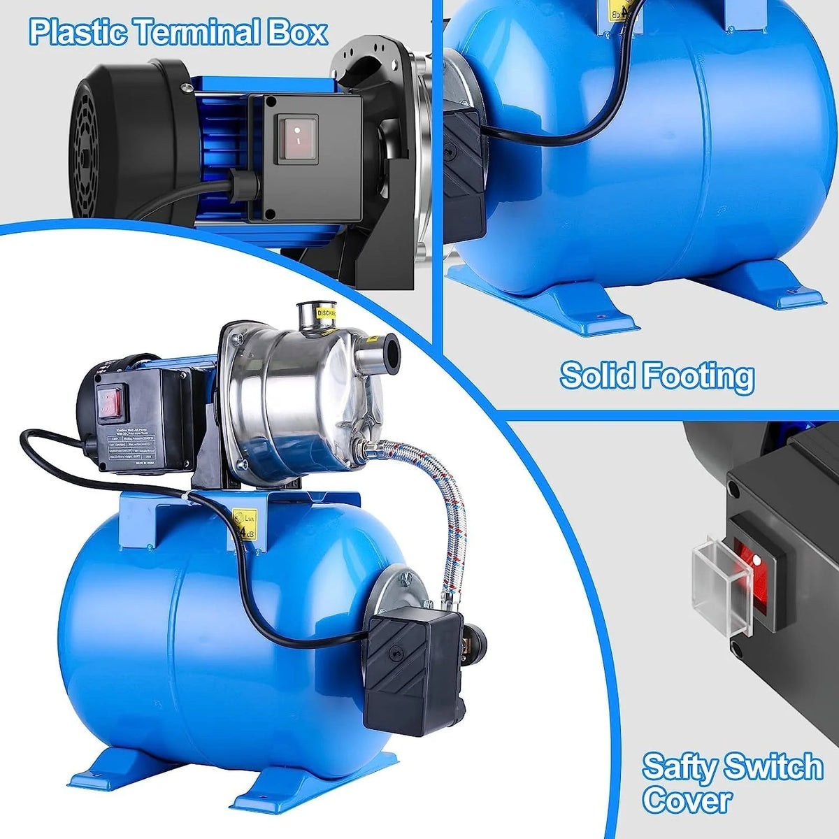 PANRANO 1.6 HP Shallow Well Jet Pump With Pressure Tank, 1268 GPH, Stainless Steel