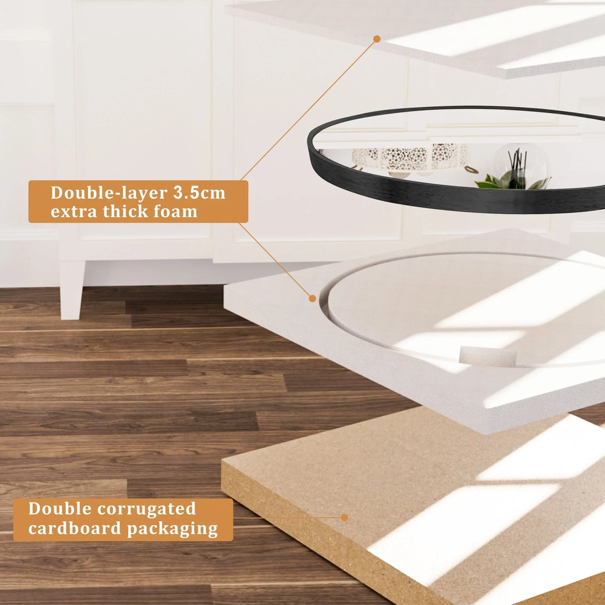 Round Bathroom Vanity Mirror, 24x24 / 36x36, Black, Brushed Gold or Silver