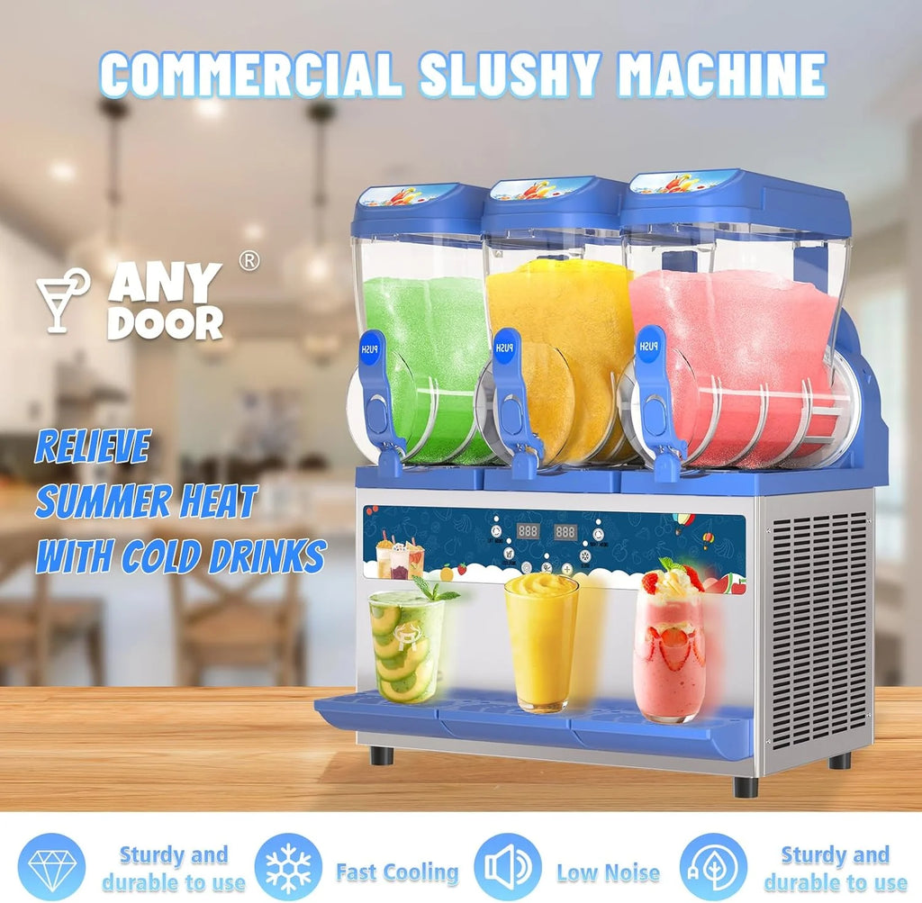 AnyDoor Commercial Slushy Machine, 30L, 1000W, Stainless Steel, Blue - 300-X