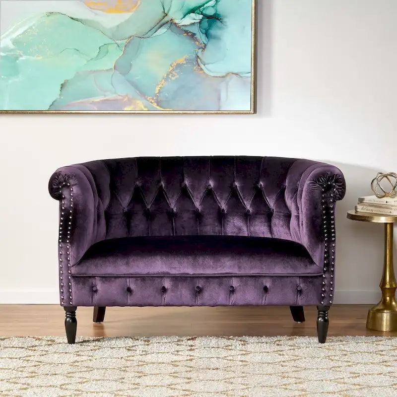 Christopher Knight Home Velvet Tufted Scroll Arm Loveseat, 30.75 x 51.5 x 30.5 Inches - Milani