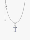 Blue Round Bezel Cross Necklace set