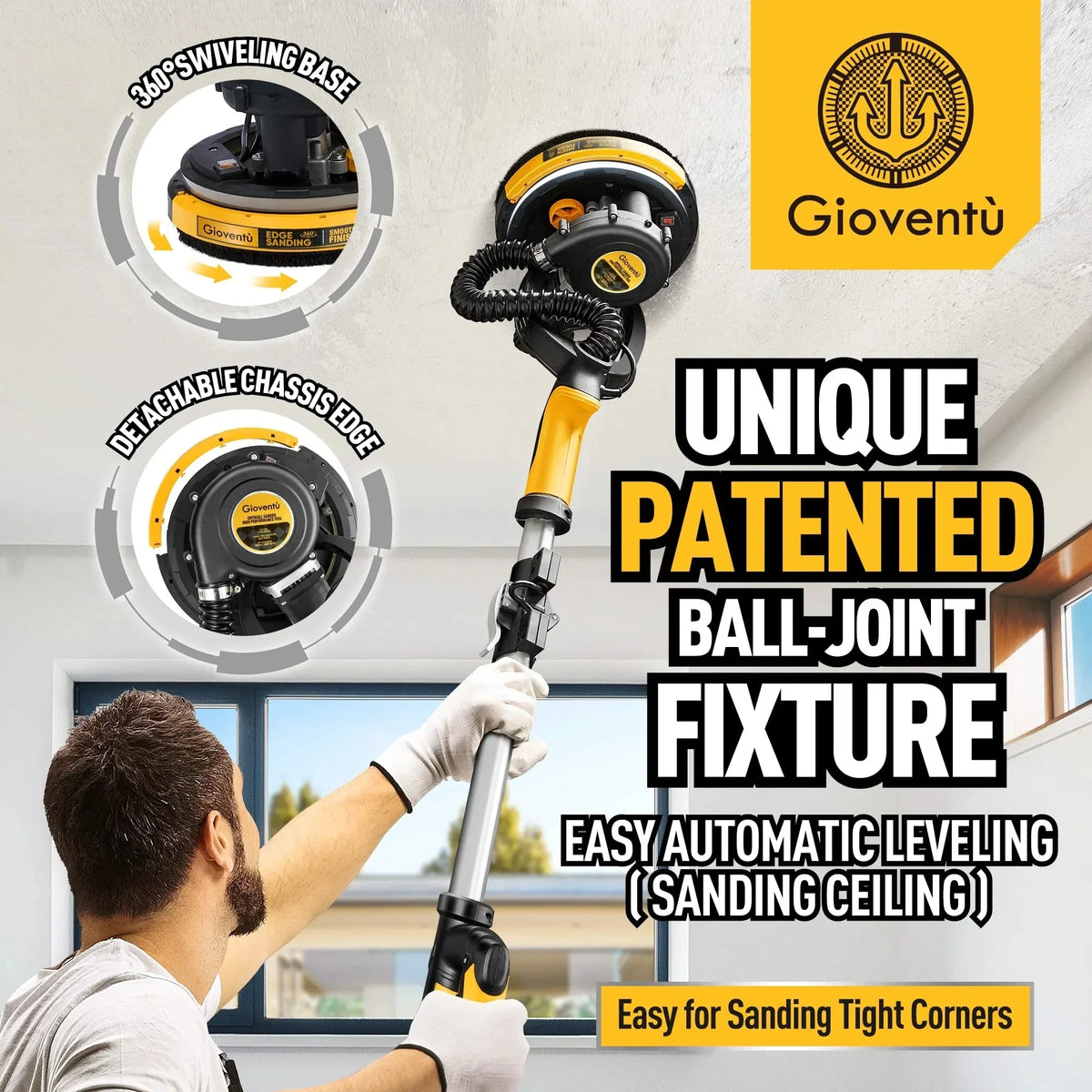 Giovent Electric Drywall Sander With Dust Extraction, 6.5-Amp, 8-2/5-Inch