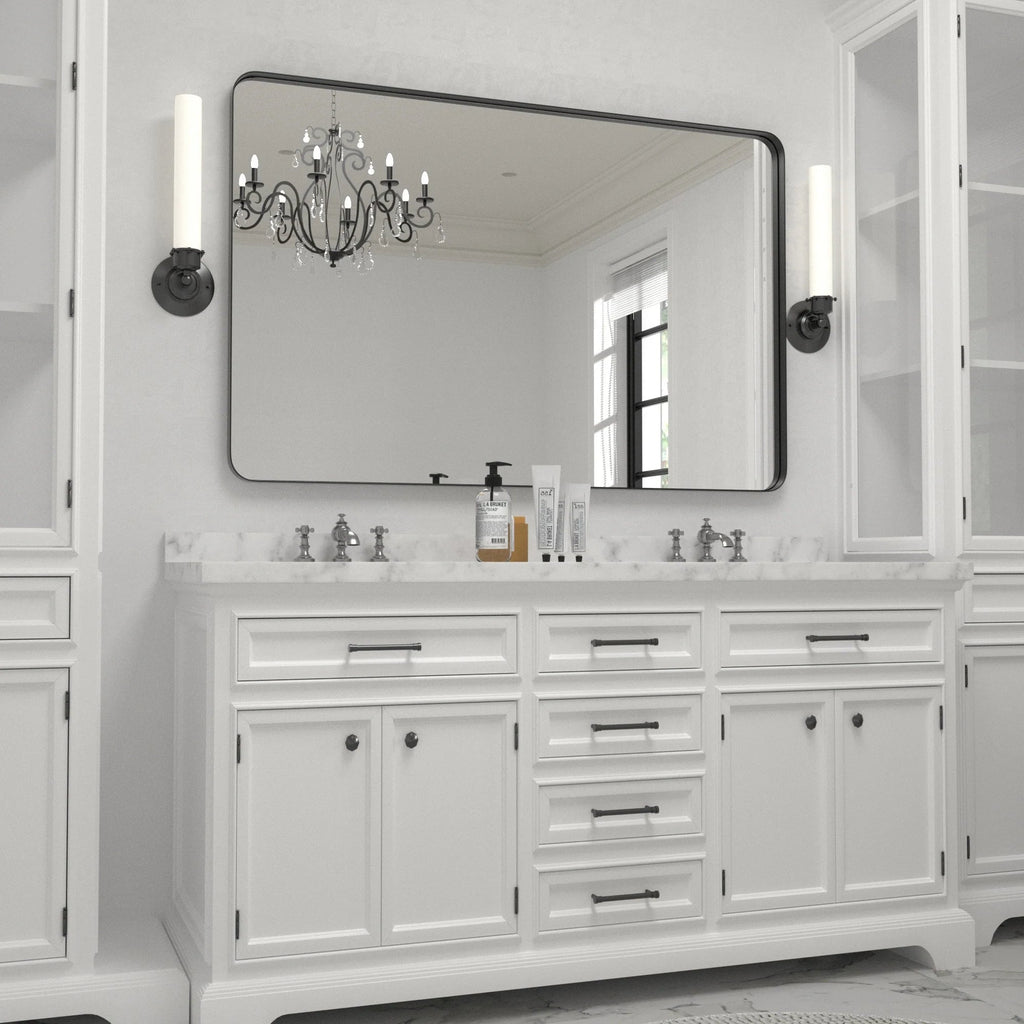 Framed Wall Vanity Mirror With Rounded Corners, 1 Piece
