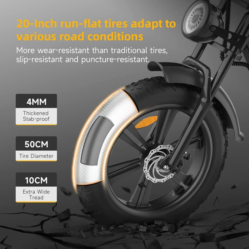Electric Bike For Adults 750W 48V 18Ah, 20-Inch Fat Tires, 20 MPH, 68-Mile Range
