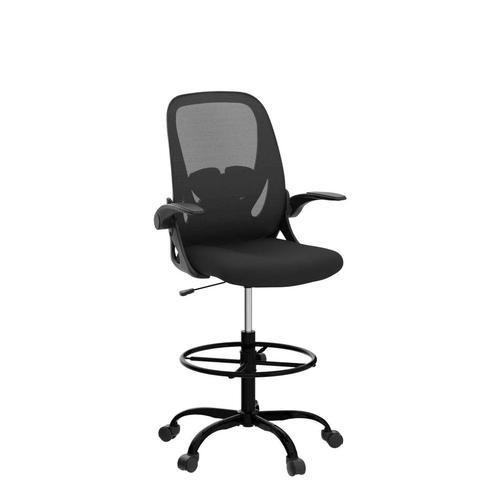 Ergonomic Drafting Chair With Adjustable Lumbar Support, Foot Ring And Flip-Up Armrests
