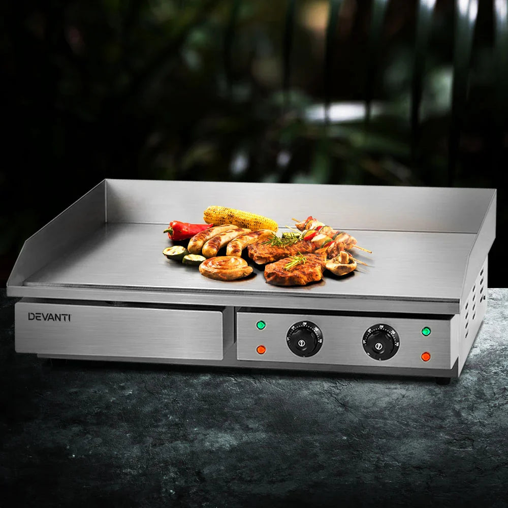 Devanti Commercial Electric Griddle BBQ Grill Plate, 73cm, 4400W, Silver