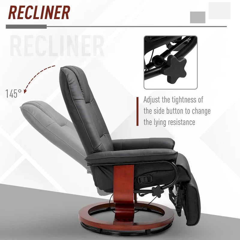 HomCom Faux Leather Manual Swivel Recliner Chair With Extendable Footrest