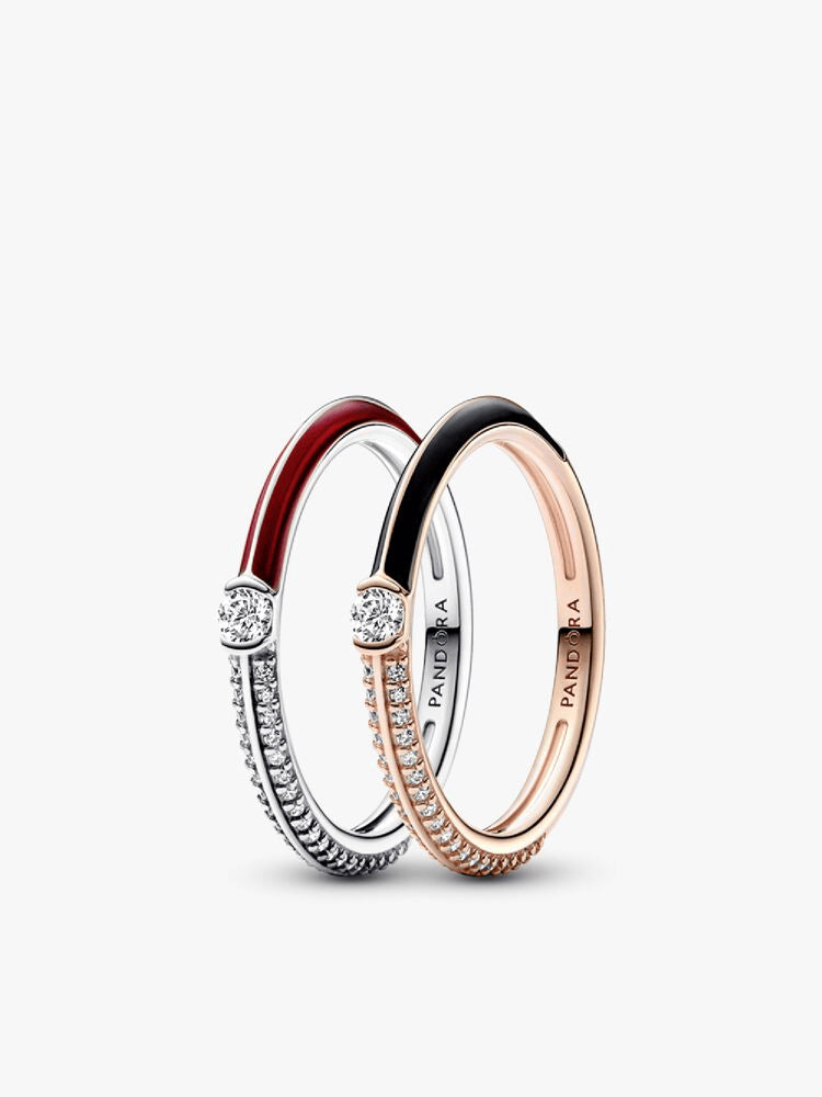 Pandora ME Pavé Red and Black Ring Set