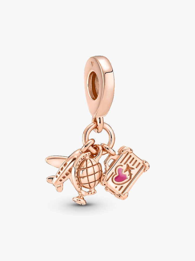 Airplane, Globe & Suitcase Triple Dangle Charm