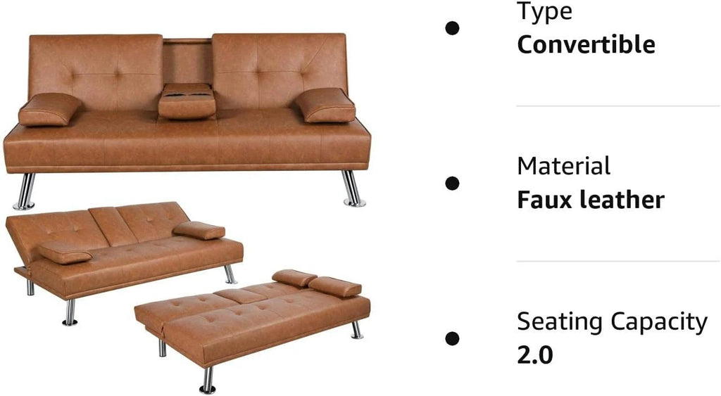 Yaheetech Convertible Faux Leather Sofa Bed, 3 Angles, 772lb Capacity, Black