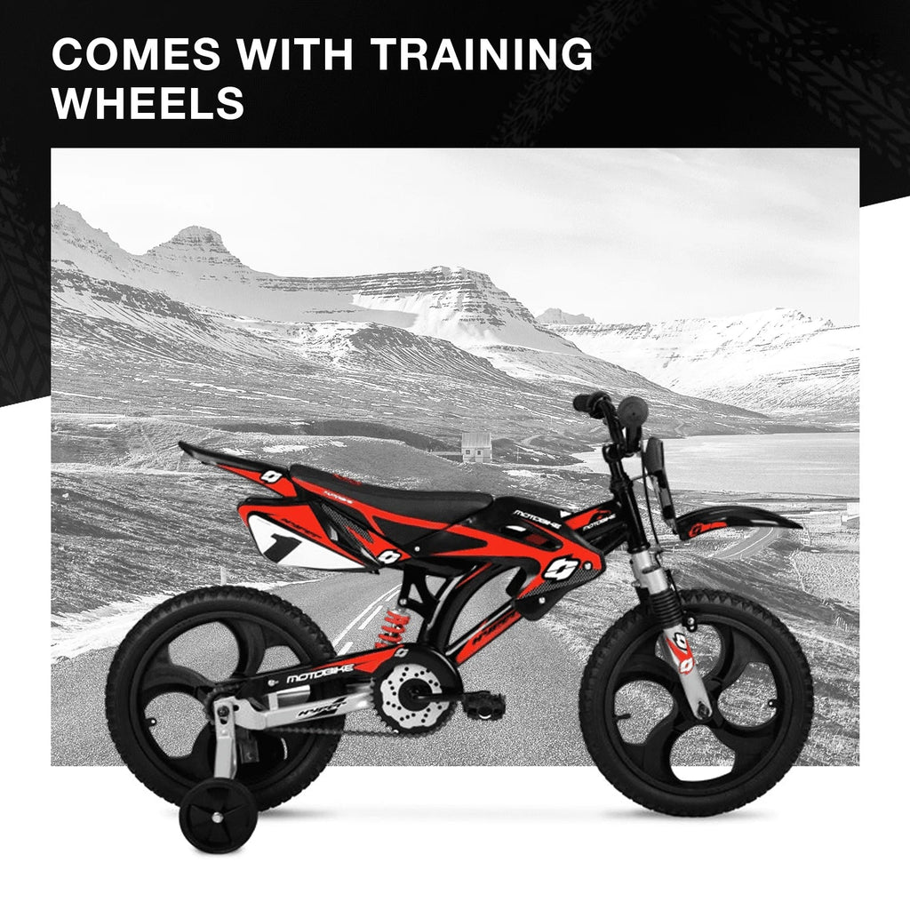 Hyper Bicycles 16 Inch Kids Motobike With Mag Wheels, Training Wheels, Black/Red