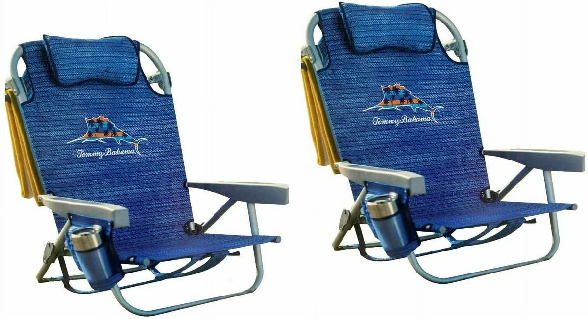 Tommy Bahama Backpack Beach Chairs, Blue, 2 Pack - 300 lb Capacity