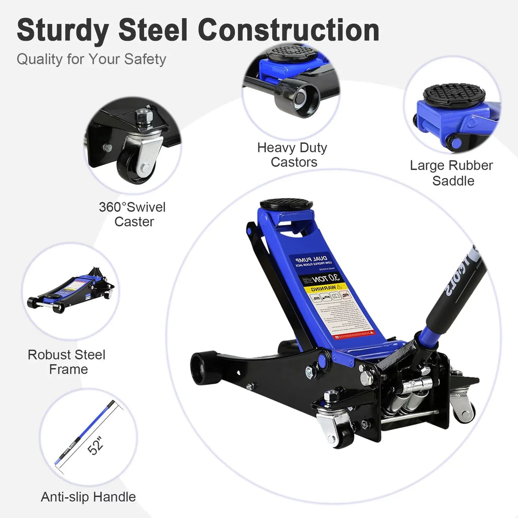 3 Ton Low Profile Steel Hydraulic Floor Jack, 6000 lbs, 5.1"-20"