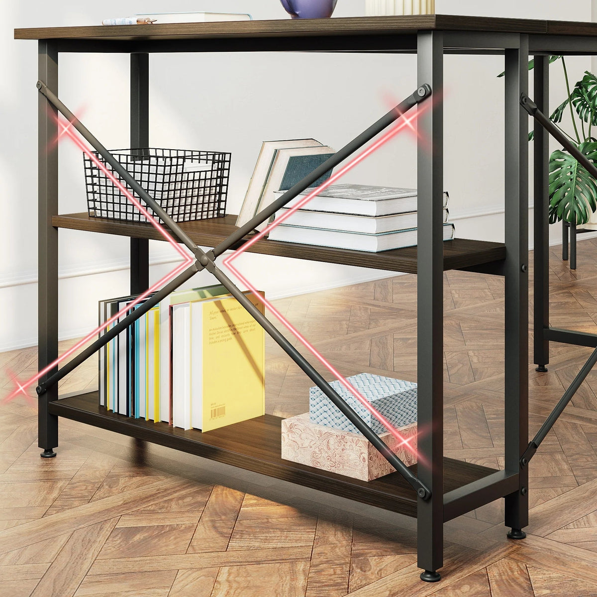 Small L-Shaped Computer Desk With Reversible Storage Shelves - 55-Inch / 47-Inch