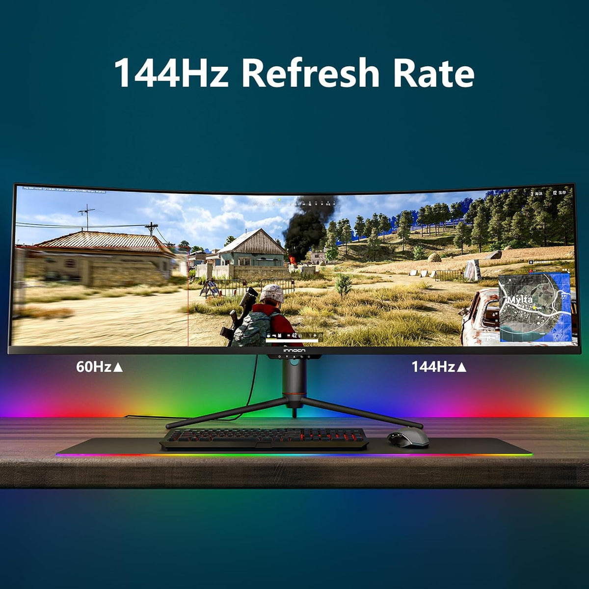 INNOCN 49 Inches Curved Gaming Monitor, 144Hz, HDR400, 32:9 - 49C1G