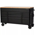 61 Inch 15-Drawer Mobile Workbench With Solid Wood Top And Power Strip