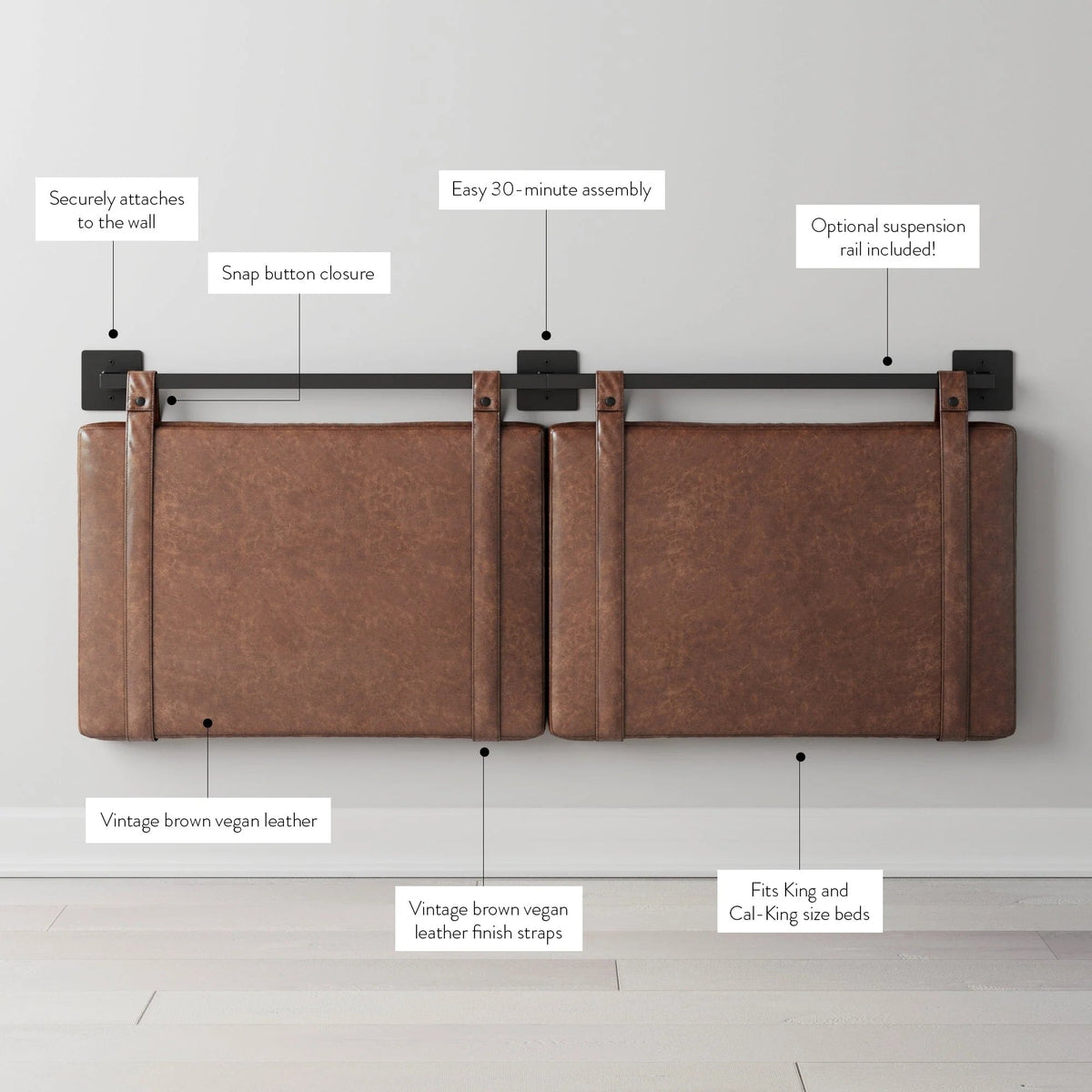 Wall-Mount Upholstered Headboard With Metal Rail - Twin, Queen & King