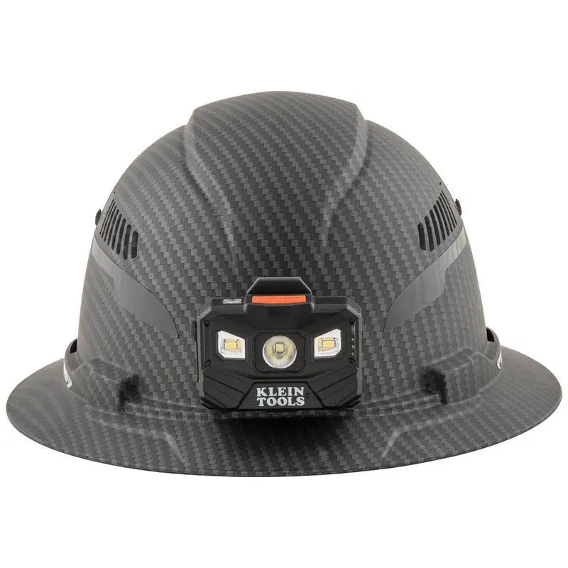 Klein Tools Premium KARBN Full Brim Hard Hat With Vents And Rechargeable Headlamp, Black - 60347