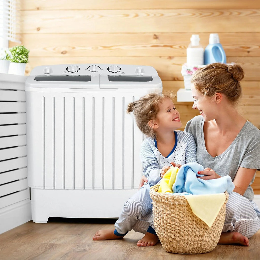 Portable Twin Tub Washing Machine 20 Lbs Capacity Grey+White