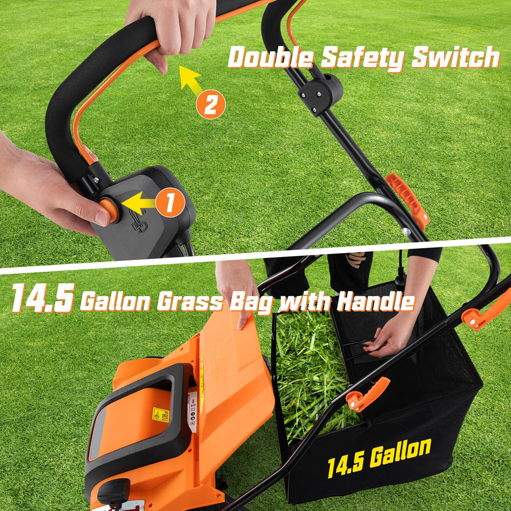 2-In-1 16-Inch 15A Corded Electric Scarifier And Lawn Dethatcher