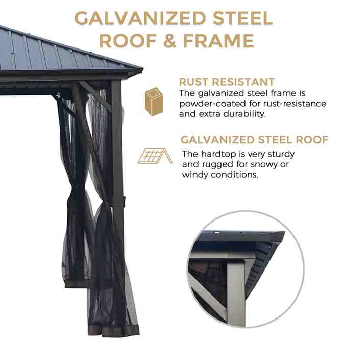 Acuff Steel Patio Gazebo, 10 Ft W x 10 Ft D, Black - Lowndes