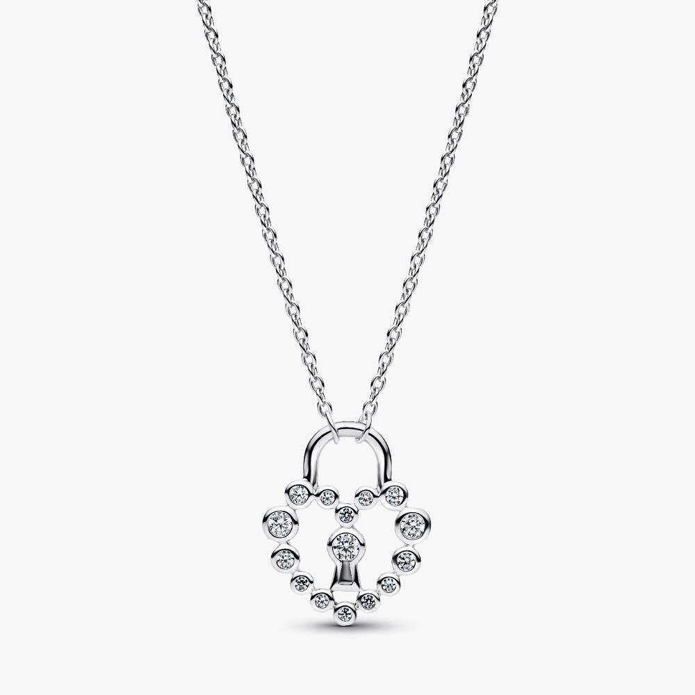 Sparkling Heart Padlock Pendant Necklace