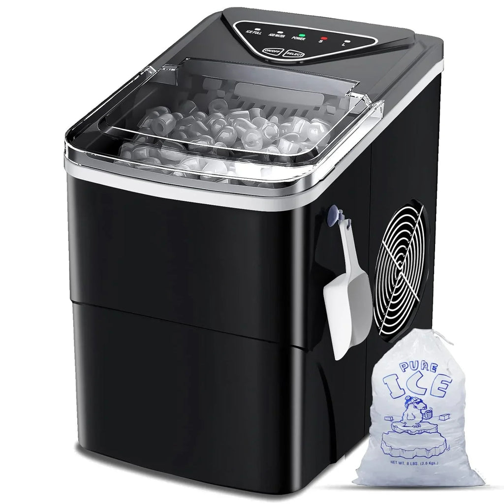 Countertop Portable Ice Maker, Self-Cleaning, 9 Pellet Ice Ready In 6 Mins, 26lbs 24Hrs - Black
